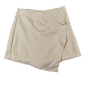 Pants Store Womens Small Beige Houndstooth Print Faux‎ Wrap Skirt Skort NWT